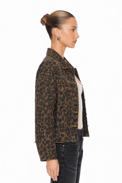 Sunzel Womens Leopard Denim Jacket Cropped Jean Trucker Jacket Button Down Fall Casual Coat