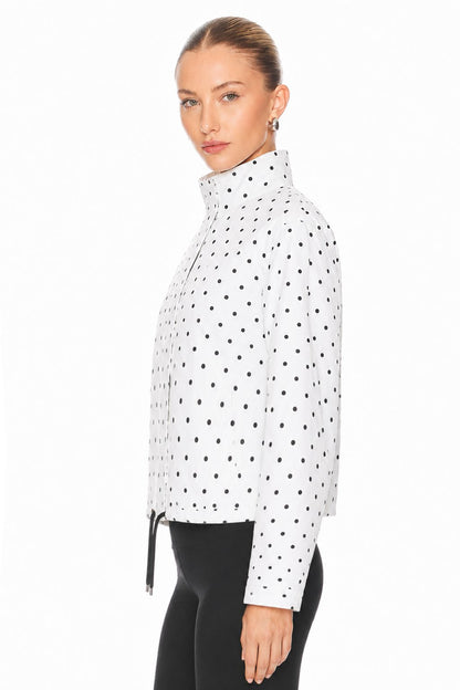 Sunzel Womens Polka Dot Jacket White Stand Collar Drawstring Hem, Lightweight Short Spring Fall Outerwear Long Sleeve Casual Coat
