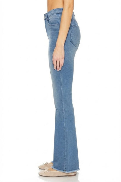Sunzel Womens Flare Jeans High Waisted Stretch Denim Pants Raw Hem, Light Wash Slim Fit Bootcut Casual Jeans with Pockets