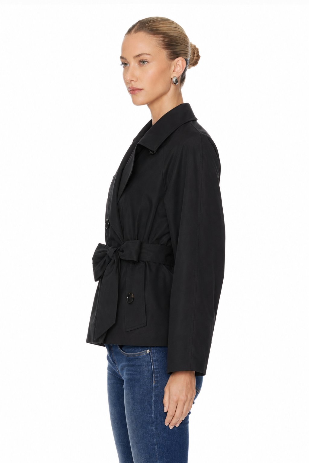 Sunzel Womens Black Short Trench Coat Belted Double Breasted Lapel Fall Jacket with Flap Pockets