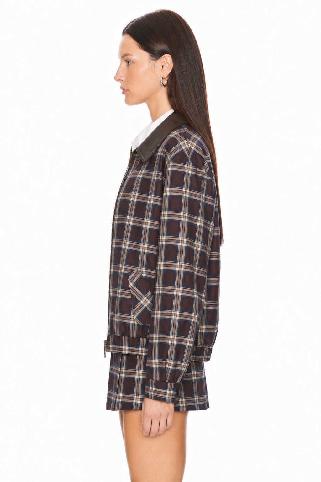 Sunzel Womens Plaid Two Piece Skirt Set Zip Up Jacket Mini Skirt, Faux Leather Collar Matching Outfit with Pockets, Fall Spring Casual Streetwear Set