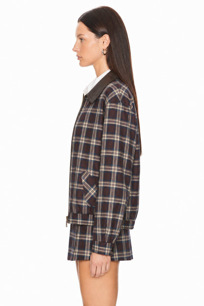 Sunzel Womens Plaid Two Piece Skirt Set Zip Up Jacket Mini Skirt, Faux Leather Collar Matching Outfit with Pockets, Fall Spring Casual Streetwear Set