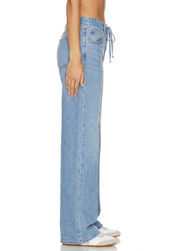 Sunzel Womens Drawstring Wide Leg Jeans High Waisted Elastic Waist Denim Pants with Pockets
