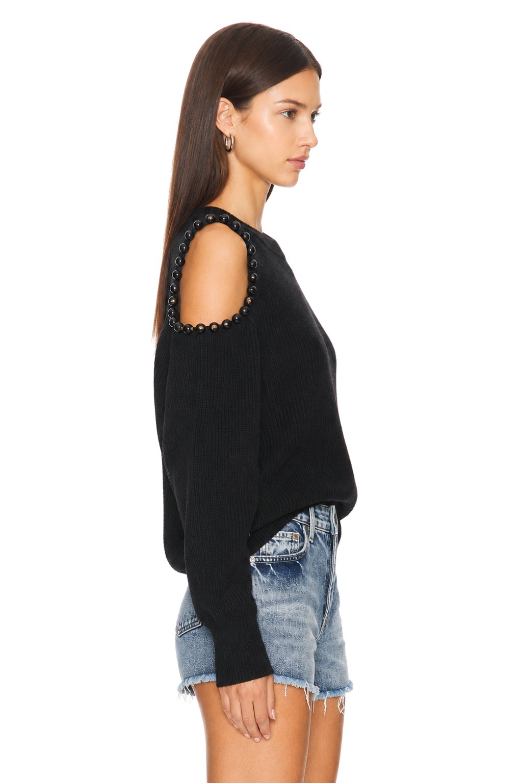 Sunzel Womens Cropped Sweater Coat Cold Shoulder Knit Top Pearl Trim Long Sleeve Crew Neck Fall Winter Going Out Outfit