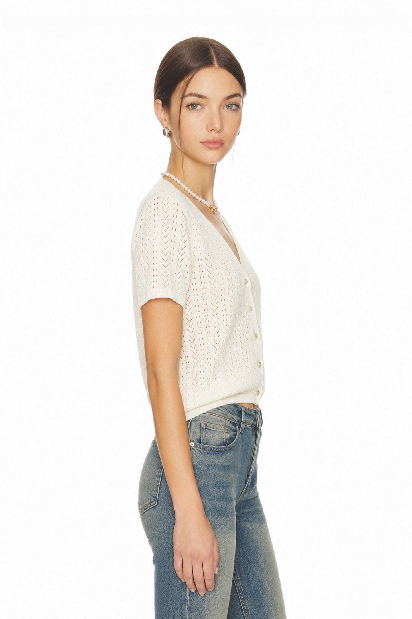 Sunzel Womens Short Sleeve Knit Cardigan Openwork Button Down Summer Sweater Top Lightweight V Neck