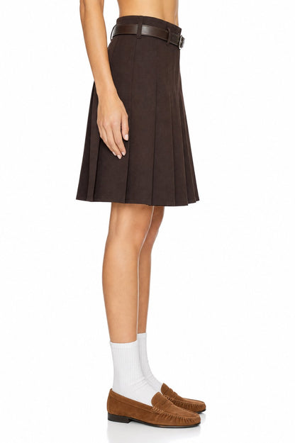 Sunzel Women's Belted Pleated Mini Skirt A Line Skirt, Brown Preppy Y2K School Girl Casual Going Out Skirt