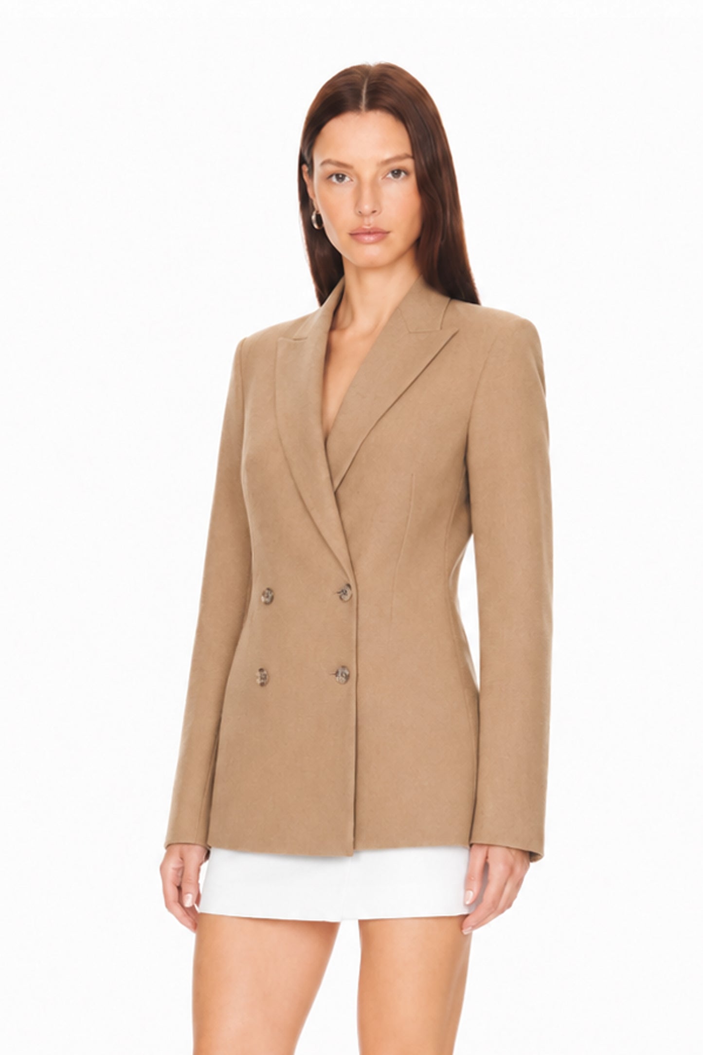 Sunzel Womens Camel Double Breasted Blazer Jacket Slim Fit Lapel Long Sleeve Office Work Coat