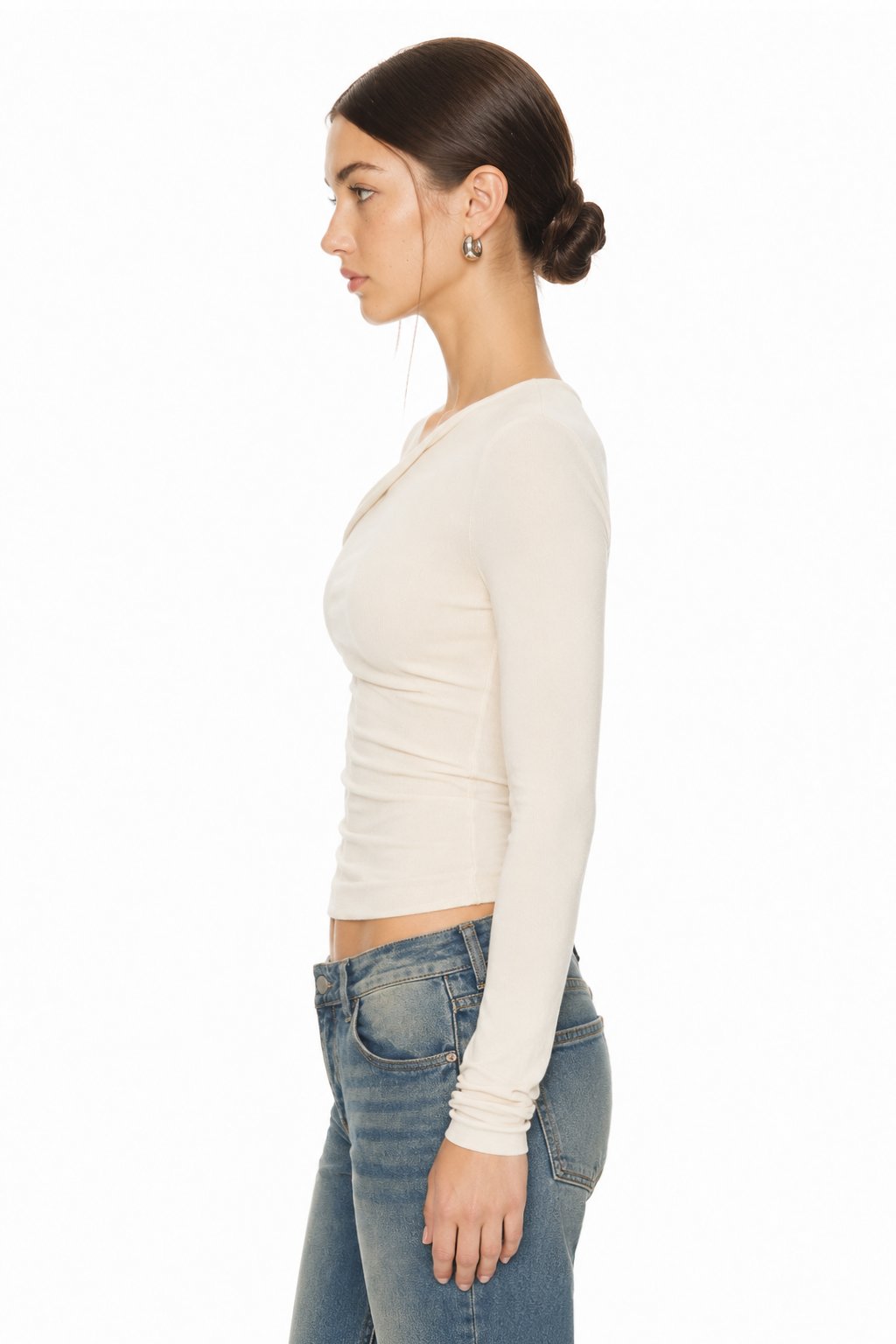 Sunzel Womens Asymmetrical Neck Going Out Top Ruched Long Sleeve Fitted Shirt Date Night Blouse