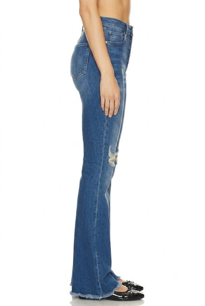 Sunzel Womens High Waisted Flare Jeans Ripped Knee Button Fly Denim Pants Frayed Hem Vintage