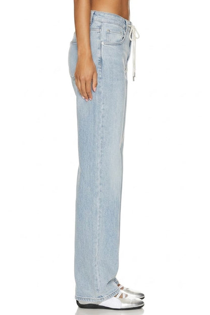 Sunzel Womens Lace Up Front Wide Leg Jeans High Waisted Denim Pants, Light Wash Loose Straight Jeans with Pockets Vintage Streetwear