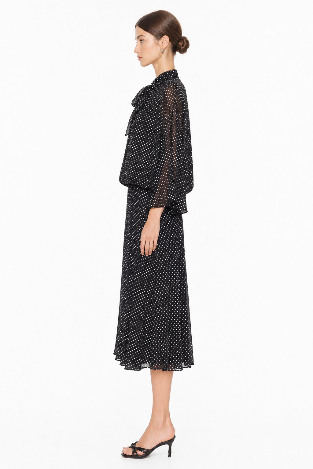 Sunzel Womens Polka Dot Midi Dress Bow Tie Neck Sheer Batwing Sleeve Flowy Spring Summer Dress
