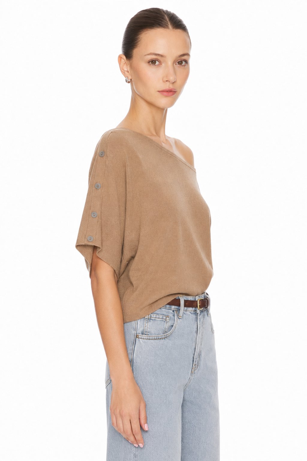Sunzel Womens Knit Coat Off Shoulder Cape Sleeve Cropped Sweater Top Button Detail Casual Fall Winter Pullover Outerwear