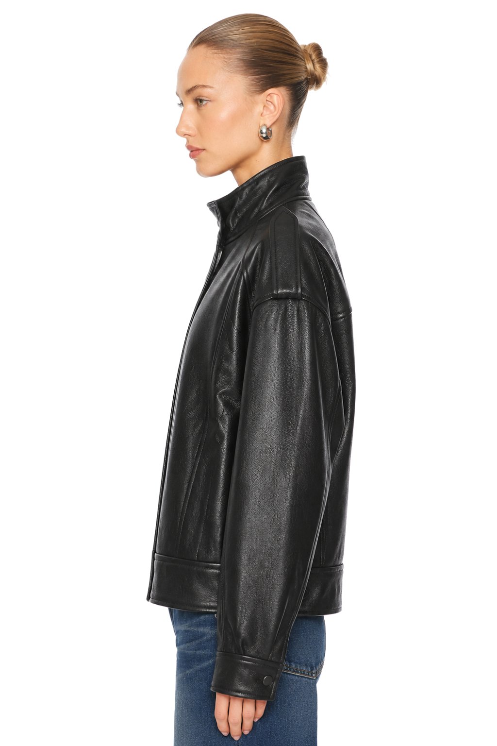 Sunzel Womens Faux Leather Jacket Black Zip Up Moto Coat Pockets, Long Sleeve Stand Collar Relaxed Short Fall Streetwear Outerwear