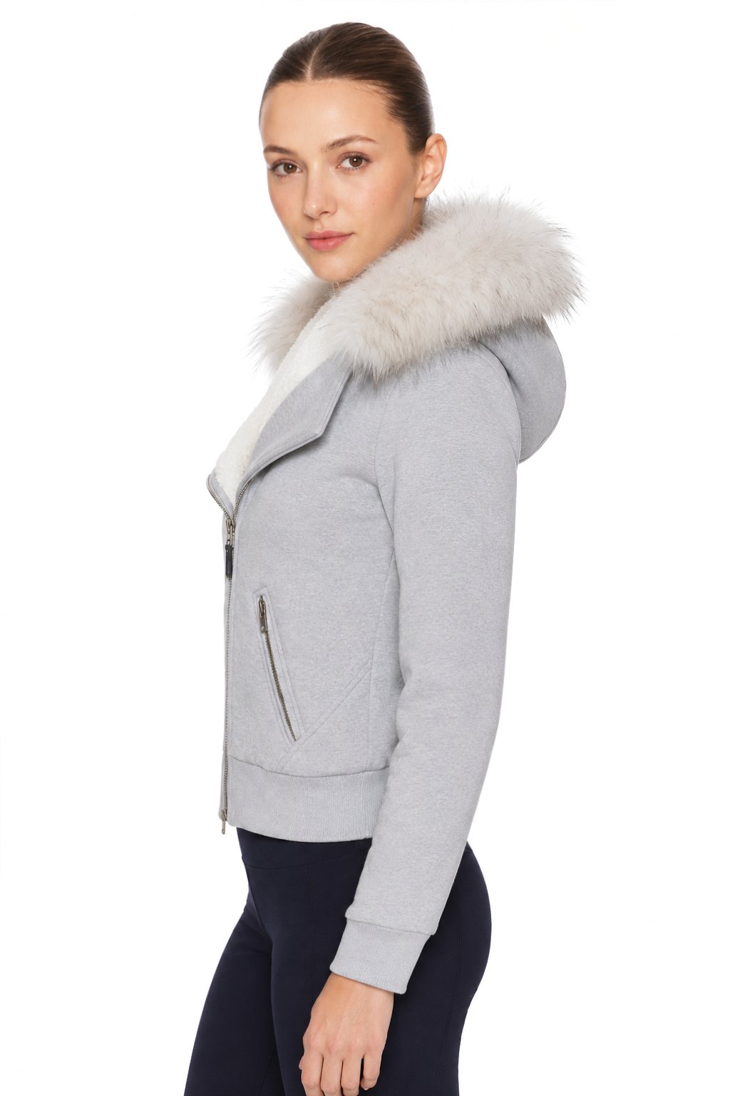 Sunzel Womens Zip Up Hoodie Jacket Faux Fur Hood Trim Cropped Coat, Sherpa Lined Warm Sweatshirt Jacket with Pockets, Fall Winter Casual Outerwear