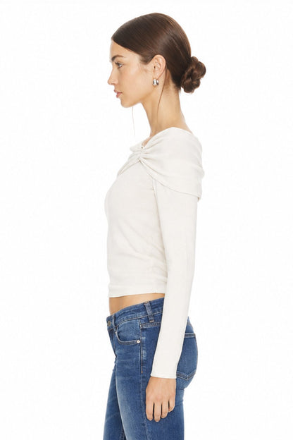 Sunzel Womens Off Shoulder Tops Bow Detail Long Sleeve Knit Shirt Smoothing Fitted Spring Summer Going Out Blouse