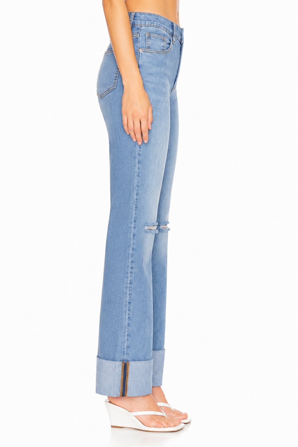 Sunzel Womens Cuffed Straight Leg Jeans High Waisted Distressed Denim Pants, Rolled Hem Casual Jean Pants with Pockets