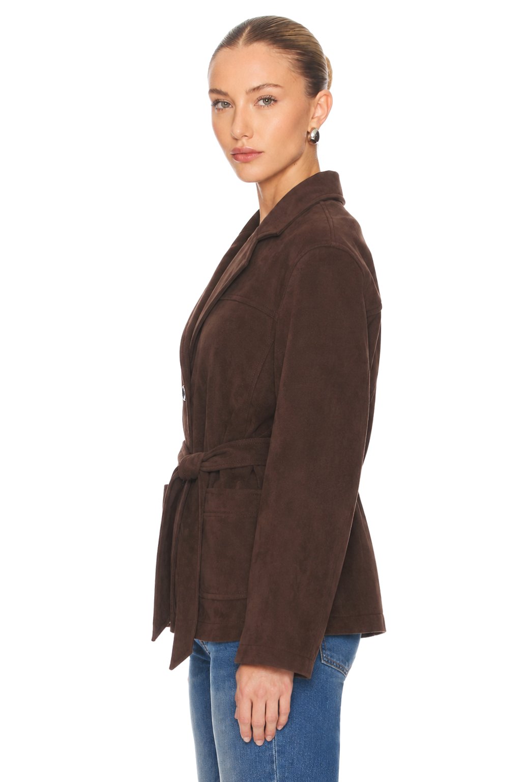 Sunzel Womens Brown Suede Look Short Trench Coat Belted Lapel Button Front Fall Jacket with Pockets