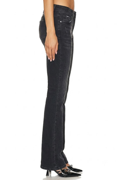 Sunzel Womens Flare Jeans Stretch Denim Pants, Black Washed Bootcut Jeans with Patch Pockets Slim Fit Casual Going Out Pants