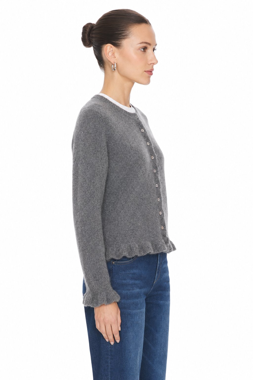Sunzel Womens Knit Cardigan Round Neck Button Down Sweater, Ruffle Hem Long Sleeve Cropped Casual Fall Winter Layering Top
