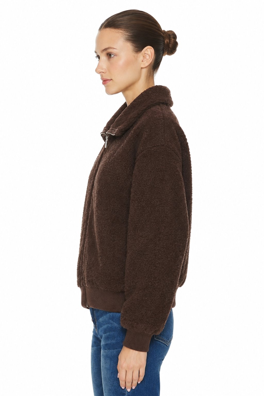 Sunzel Womens Fuzzy Fleece Bomber Jacket Zip Up Sherpa Collar Long Sleeve Warm Fall Winter Casual Outerwear