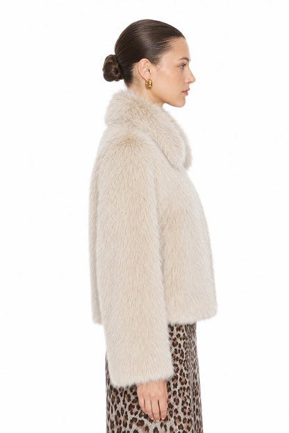Sunzel Womens Faux Fur Coat Cropped Jacket Plush Turn Down Collar Long Sleeve Smoothing Fall Winter Dressy Casual Outerwear