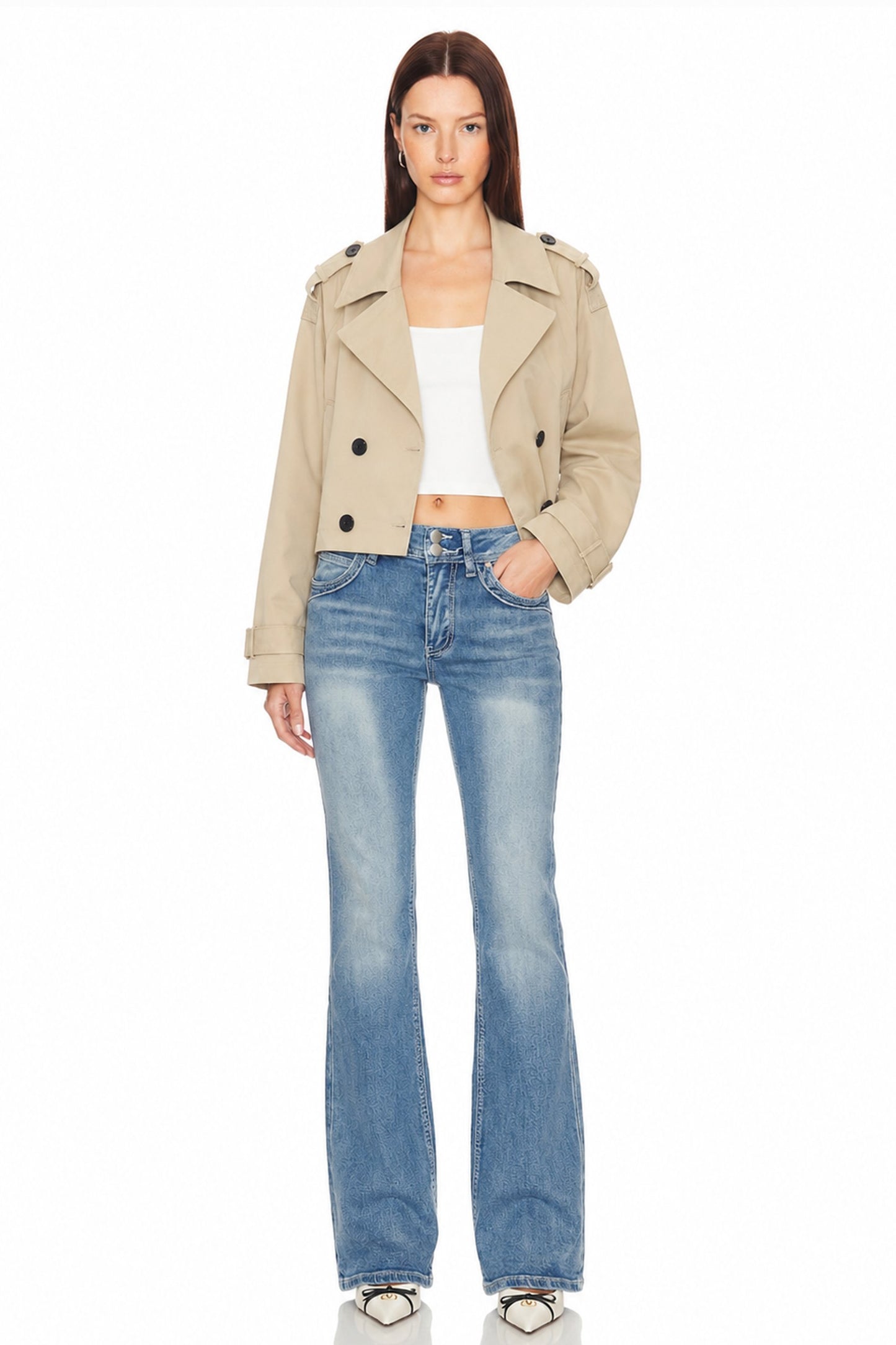 Sunzel Womens Bootcut Jeans Stretch Denim Pants, Double Button Flare Leg Light Wash Retro Jeans with Pockets