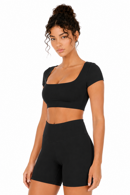Sunzel Womens Short Sleeve Crop Top with Built in Bra Athletic Yoga T Shirt Casual Fitted Workout Gym Active Tee with Padding