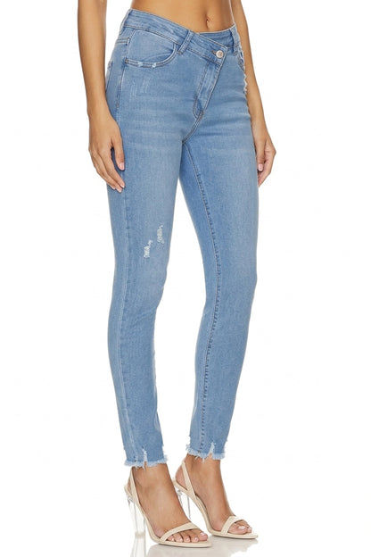 Sunzel Womens Crossover Skinny Jeans Stretch Denim Pants, Ripped Ankle Jeans Light Wash High Waist Casual Going Out Denim