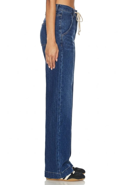 Sunzel Women's High Waisted Wide Leg Jeans Tie Waist Denim Pants, Relaxed Straight Leg Jeans with Pockets, Casual Loose Fit Jeans