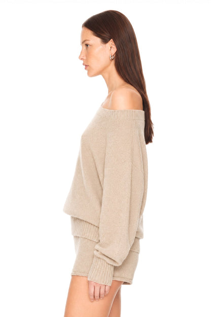 Sunzel Womens Two Piece Knit Lounge Set Off Shoulder Sweater Top and Shorts Fall Winter Outfit