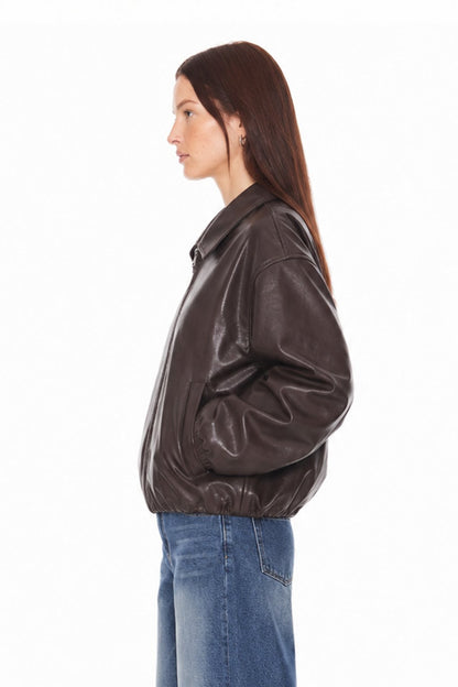 Sunzel Womens Faux Leather Jacket Oversized Zip Up Bomber Style Fall Coat, Casual Long Sleeve Flight Jacket with Pockets