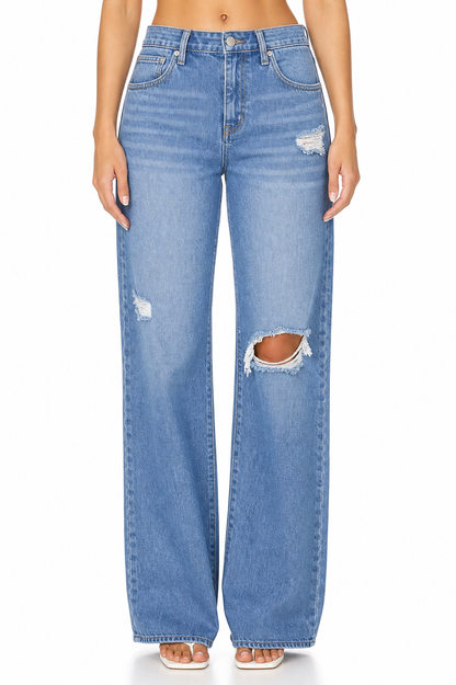 Sunzel Womens Ripped Wide Leg Jeans High Waisted Denim Pants Frayed Hem Pocket Smoothing Casual Street Jeans