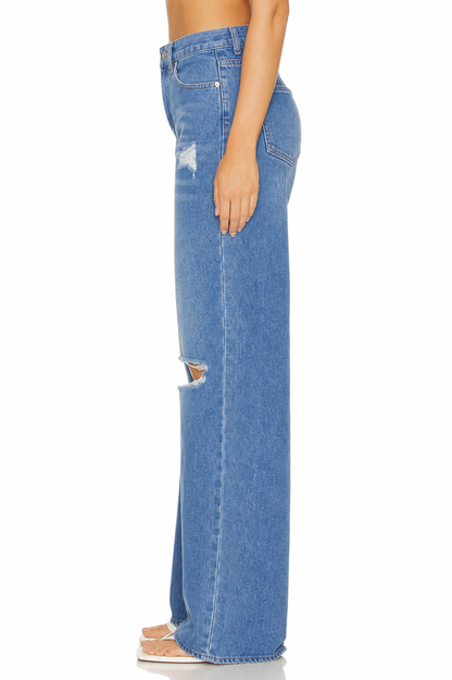 Sunzel Womens Ripped Wide Leg Jeans High Waisted Denim Pants Frayed Hem Pocket Smoothing Casual Street Jeans