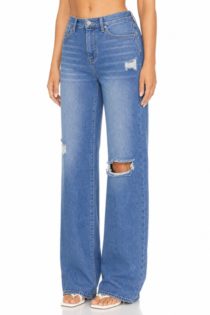 Sunzel Womens Ripped Wide Leg Jeans High Waisted Denim Pants Frayed Hem Pocket Smoothing Casual Street Jeans