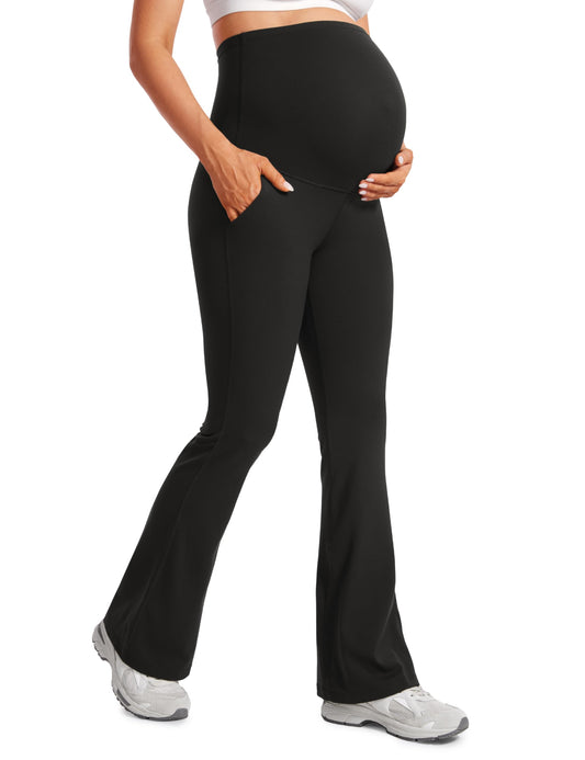 Sunzel Maternity Flare Leggings Yoga Bell Bottom Pants Pregnancy Wide Waistband Stretchy Workout Leggings for Women Pre Postpartum Support