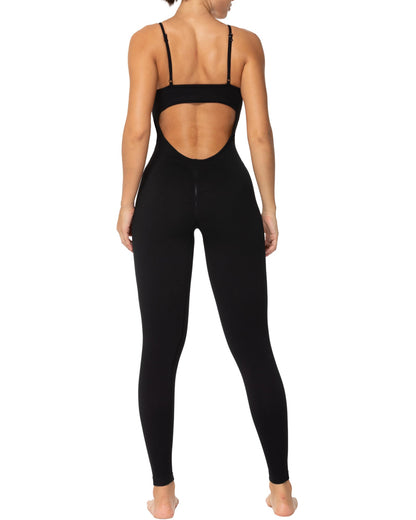 Backless sports jumpsuit with padded bra