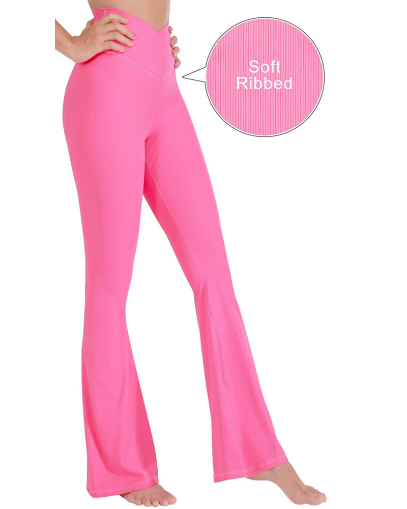 Ribbed Crossover Flared Leggings for Women