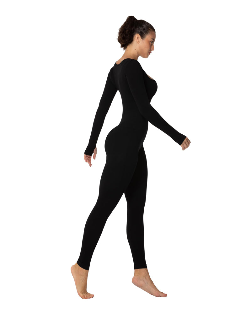 Women's Square Neck Long Sleeve Tummy Control Jumpsuits