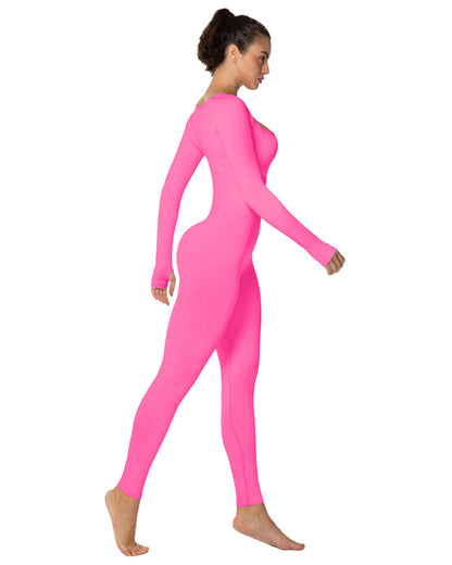 Women's Square Neck Long Sleeve Tummy Control Jumpsuits