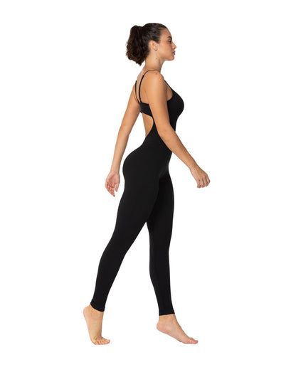 Backless sports jumpsuit with padded bra