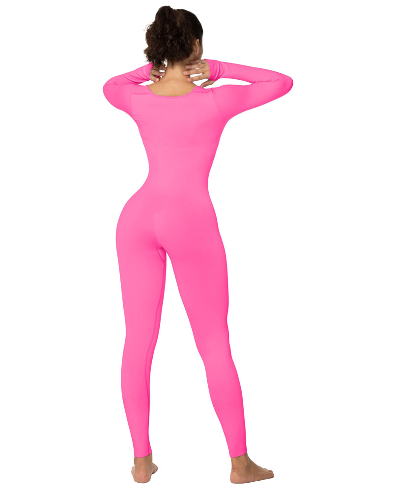 Women s Square Neck Long Sleeve Tummy Control Jumpsuits Sunzel