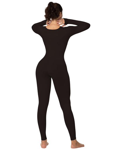 Women's Square Neck Long Sleeve Tummy Control Jumpsuits