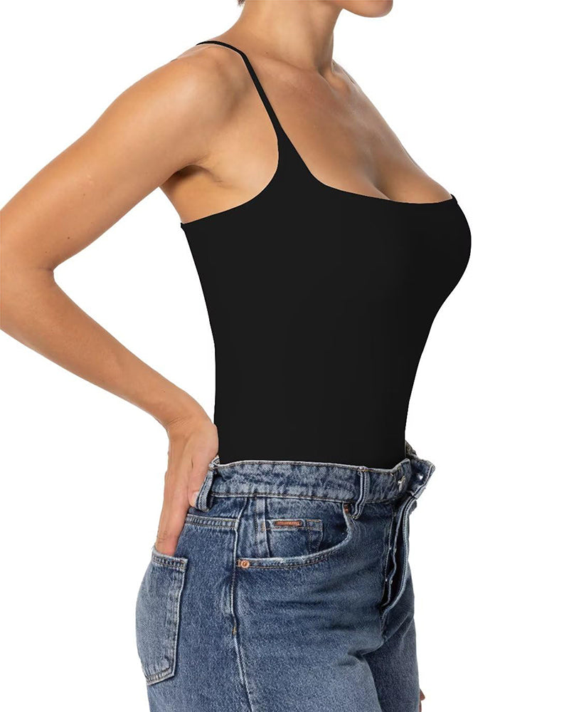 Square-neck sleeveless seamless spaghetti strap body-shaping jumpsuit