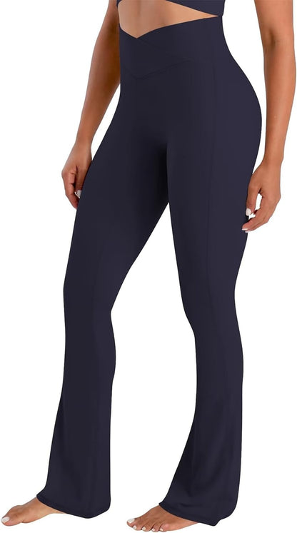 Sunzel No Front Seam Crossover Flare Leggings for Women Hidden Butt Lifting Scrunch Tummy Control Mini Flared Yoga Pants