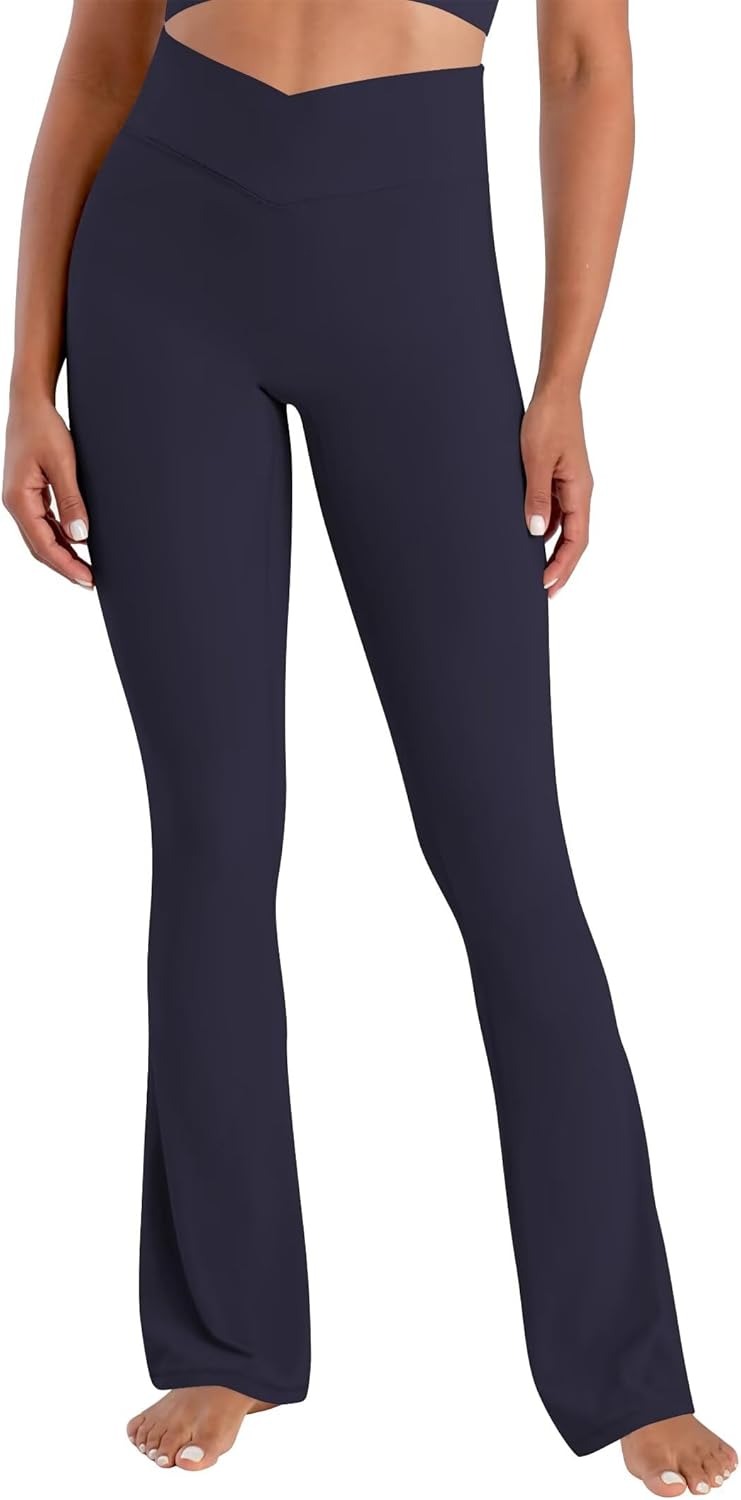 Sunzel No Front Seam Crossover Flare Leggings for Women Hidden Butt Lifting Scrunch Tummy Control Mini Flared Yoga Pants