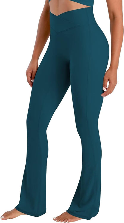 Sunzel No Front Seam Crossover Flare Leggings for Women Hidden Butt Lifting Scrunch Tummy Control Mini Flared Yoga Pants