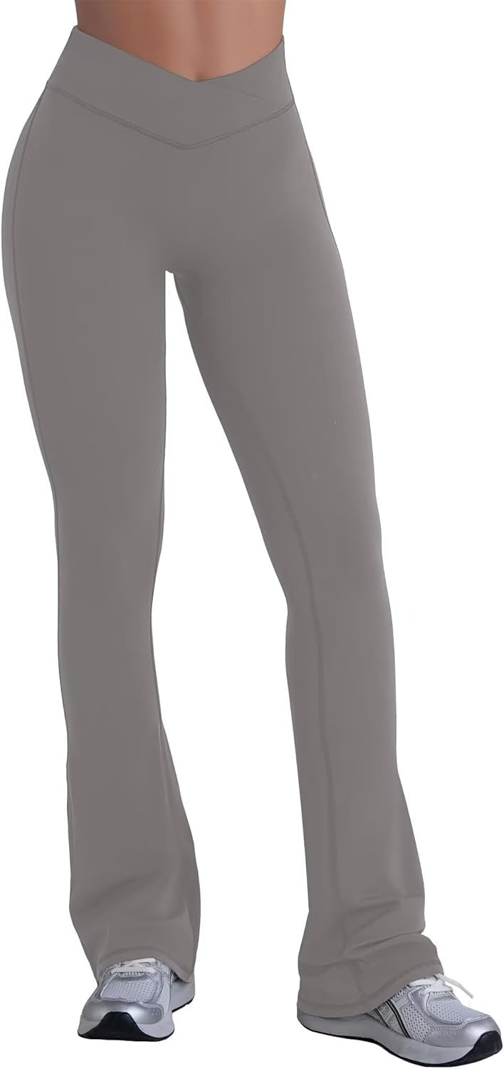 Sunzel No Front Seam Crossover Flare Leggings for Women Hidden Butt Lifting Scrunch Tummy Control Mini Flared Yoga Pants