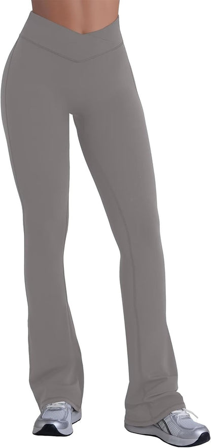 Sunzel No Front Seam Crossover Flare Leggings for Women Hidden Butt Lifting Scrunch Tummy Control Mini Flared Yoga Pants