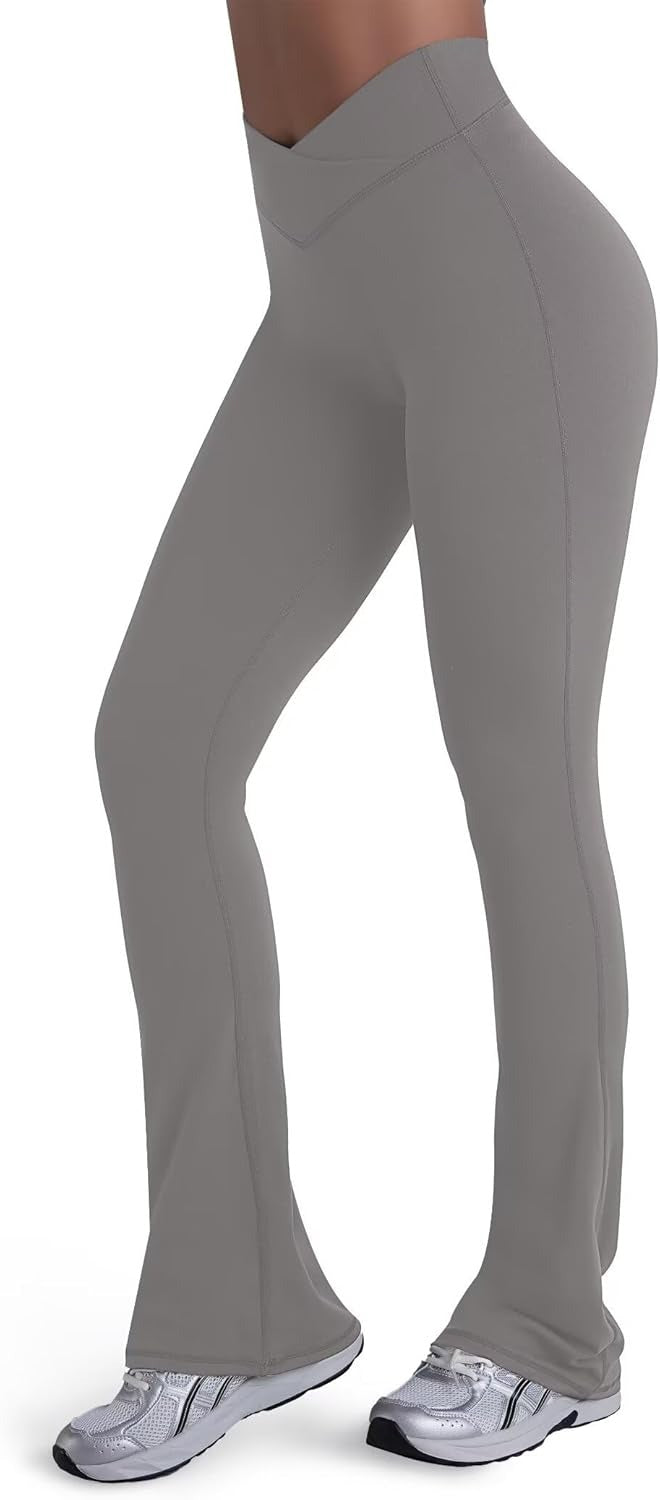 Sunzel No Front Seam Crossover Flare Leggings for Women Hidden Butt Lifting Scrunch Tummy Control Mini Flared Yoga Pants