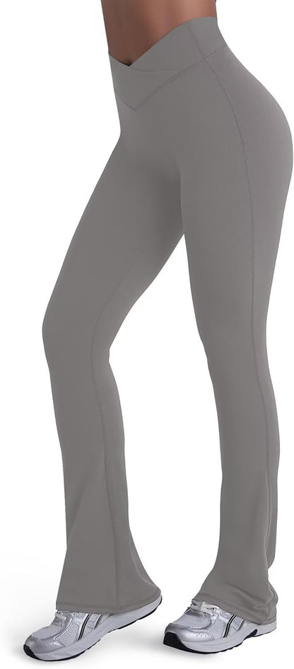 Sunzel No Front Seam Crossover Flare Leggings for Women Hidden Butt Lifting Scrunch Tummy Control Mini Flared Yoga Pants